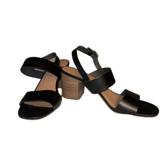 Old Navy Faux-Leather Slingback Block Heel Sandals Color Black Jack Size 9 - Picture 4 of 9